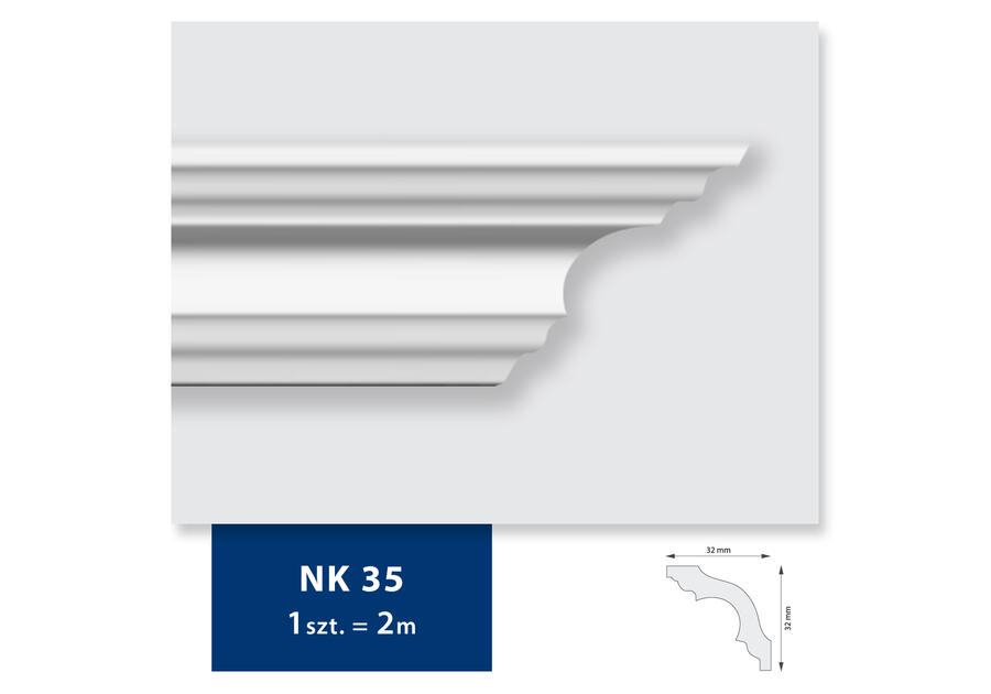 Zdjęcie: Listwa sufitowa z polistyrenu NK 35, 2 sztuki 200x3,2x3,2 cm biały DMS
